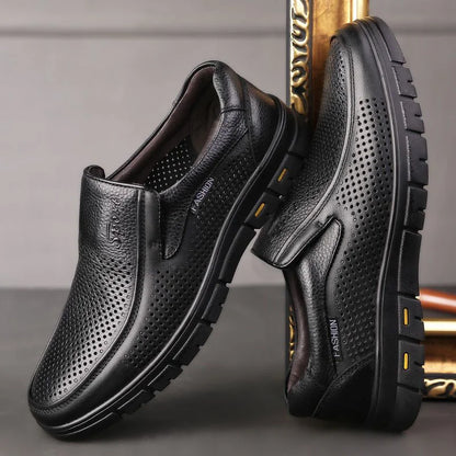 Men's Slip-On Shoes Summer Hollow out Breathable Comfortable Soft Bottom Anti-Slip Leather Shoes-8867-1