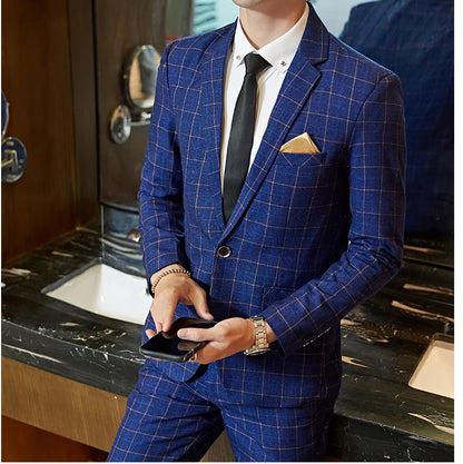 Men's Casual One-Button Plaid Suit Two-Piece Set Business No-Ironing Best Man M-5XL 2025 Fashion Comfortable Fit