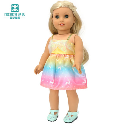 Fits 17-18inch American Doll and New Born Doll Clothes Fashion Dresses, Hooded Jumpsuit, Cardigan Strap Skirts Toys Gifts