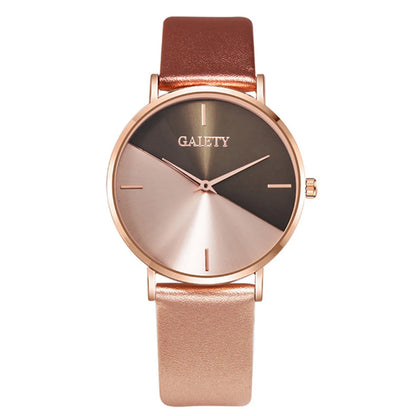 Women'S Watch Set Luxury Fashion Light Luxury Geometric Stitching Quartz Style Pu Leather Strap Round Dial Women'S Gift