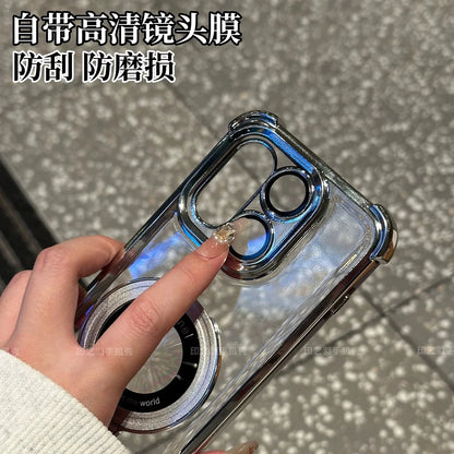 For Oneplus 15 Case Magnetic Holder Luxury Plating Airbag Soft Silicone Transparent Camera Protection Shockproof Back Cover