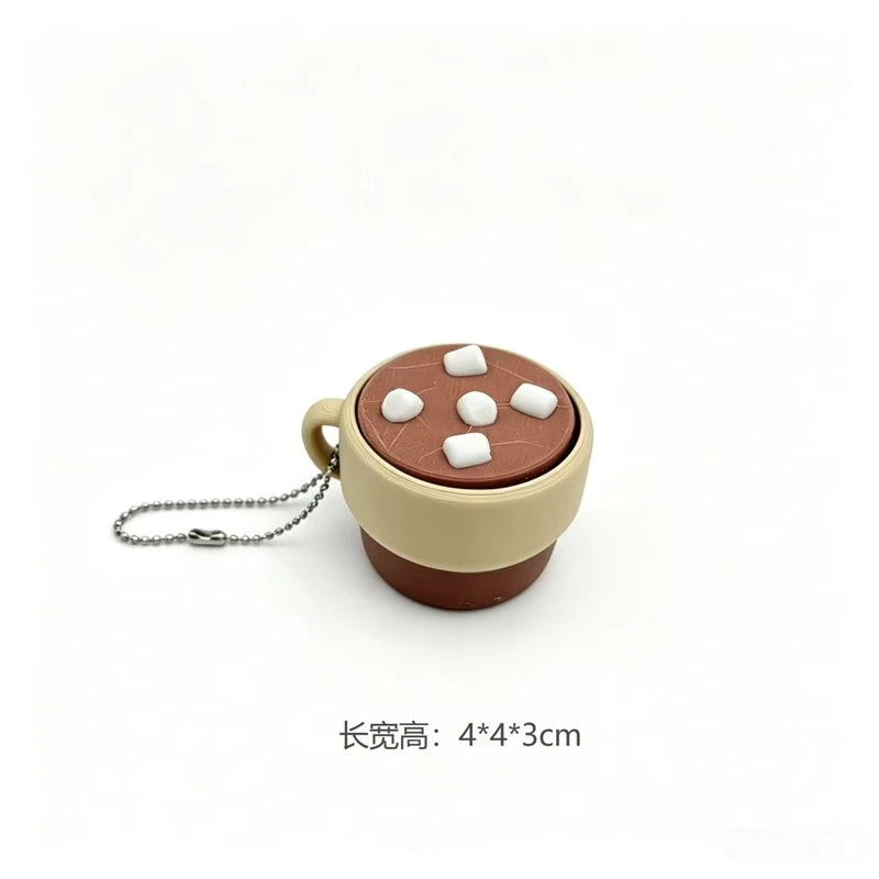 3D Printed Cappuccino Coffee Cup Keyrings Creative Clicker Button Dessert Keychains Office Stress Relief Keyboard Fidgets Gifts
