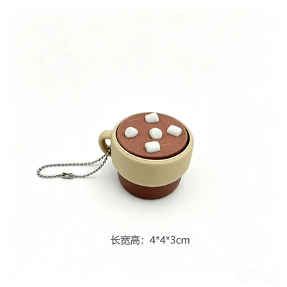 3D Printed Cappuccino Coffee Cup Keyrings Creative Clicker Button Dessert Keychains Office Stress Relief Keyboard Fidgets Gifts