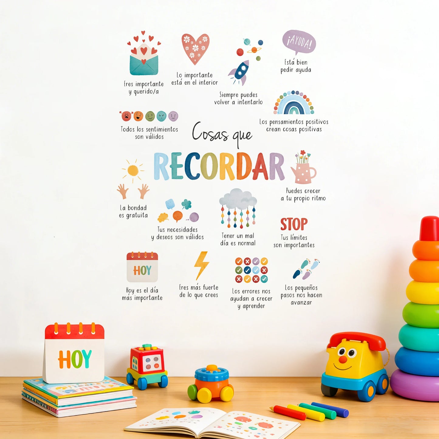 Spanish Things to Remember,Therapy Office Decor Wall Stickers for Kids Room Bedroom Nursery Home Decoration Wall Decals