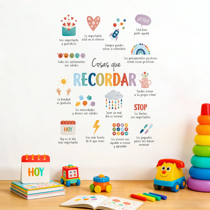 Spanish Things to Remember,Therapy Office Decor Wall Stickers for Kids Room Bedroom Nursery Home Decoration Wall Decals