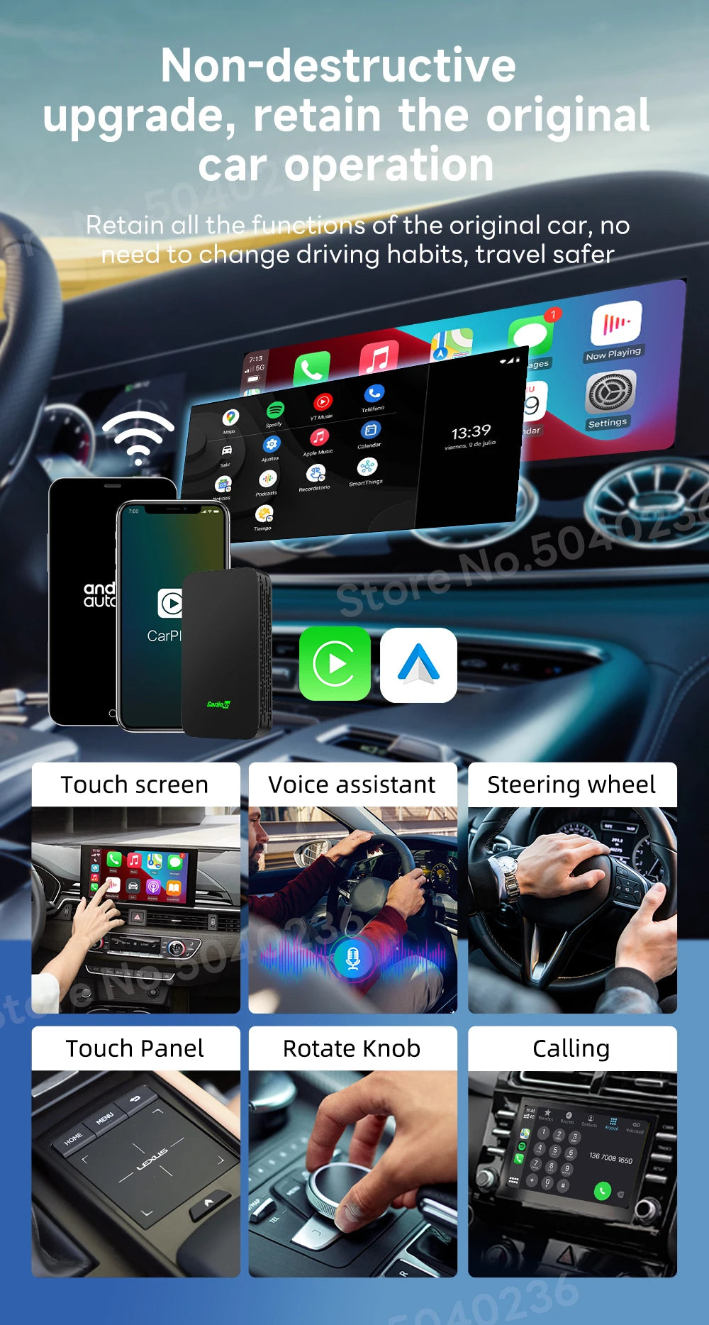 CarlinKit 5.0 2Air &4.0 CP2A Wireless Android Auto CarPlay CarPlay AI Box Online Upgrade WiFi Bluetooth Connect 2-In-1 Smart Box