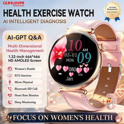 2026 New Women's Health Care Smartwatch ECG Blood Pressure Uric Acid Blood Lipids Sports IP68K Bluetooth call Fashion Smartwatch