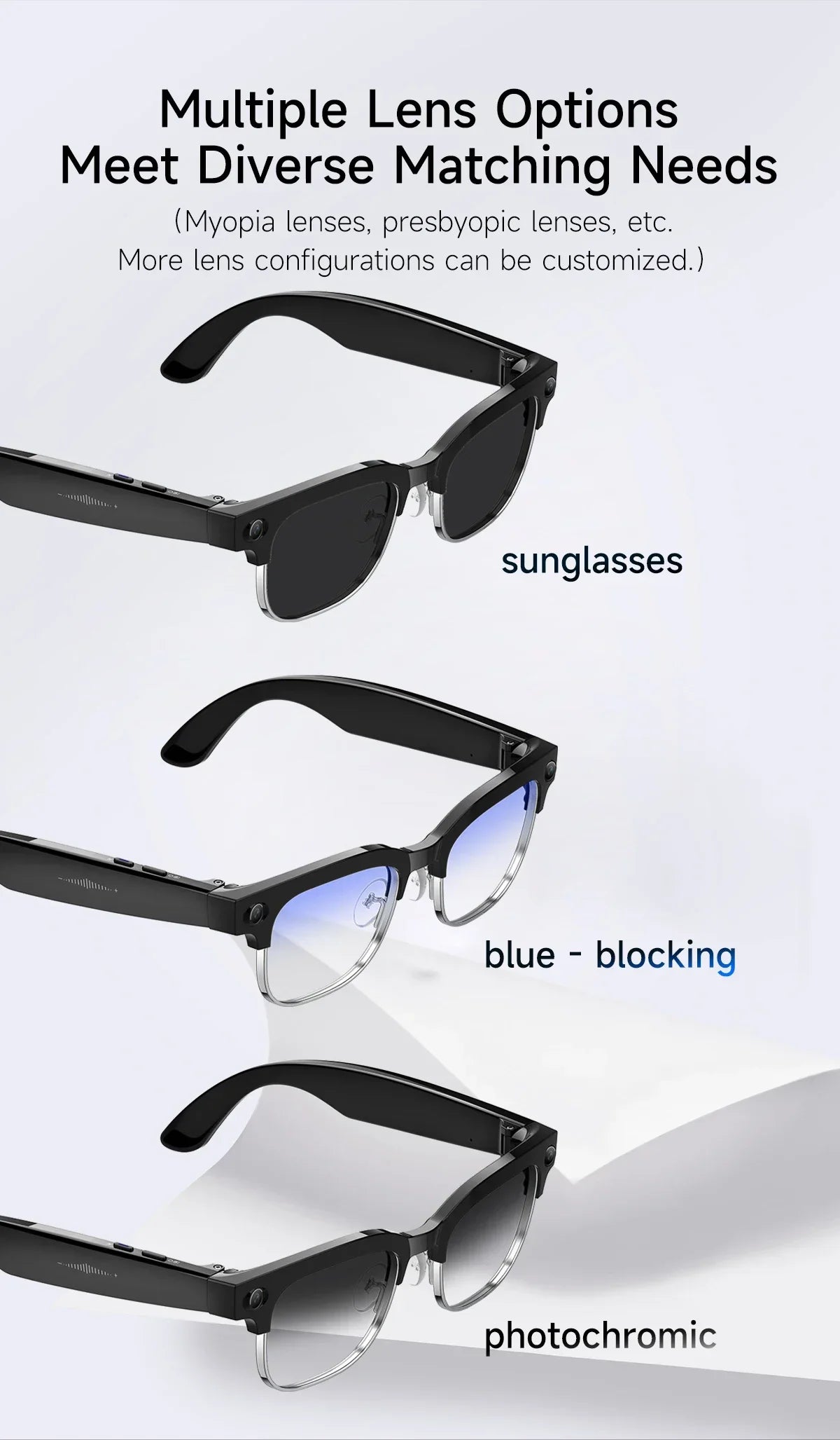 New AI Smart Glasses, 800W Camera Video Recording, AI Photo Recognition, Bluetooth Call & Voice Translation Eyewear