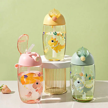 500ml Children's Dinosaur Water Bottle With Silicone Straw Leak Proof Plastic Water Bottle Summer Children's Water Cup