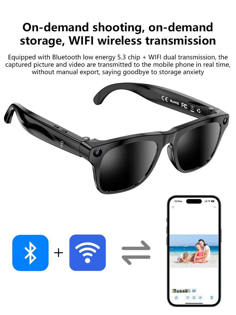 Lenovo Upgrade Smart AI Glasses 1600W HD 8K Shooting Camera Photo Video Voice Call Translation Bluetooth AI Motorcycle Glasses