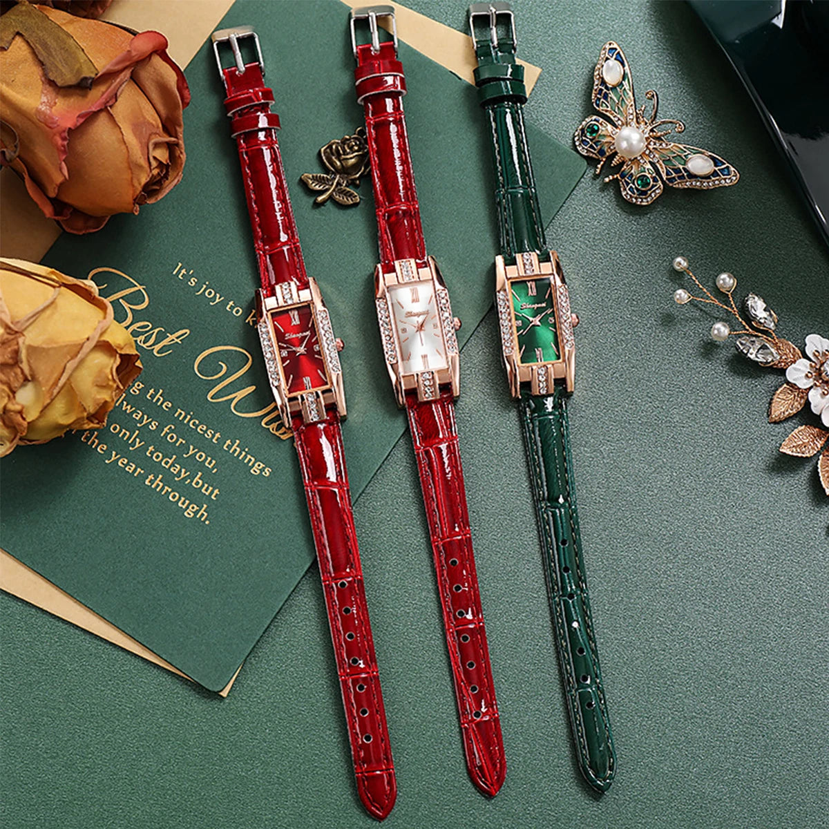 Synthetic Diamond Jewelry Set White Woman, Watch, Trendy Style, Gift for Girlfriend, Spine, Woman, 5 Pieces Per Set