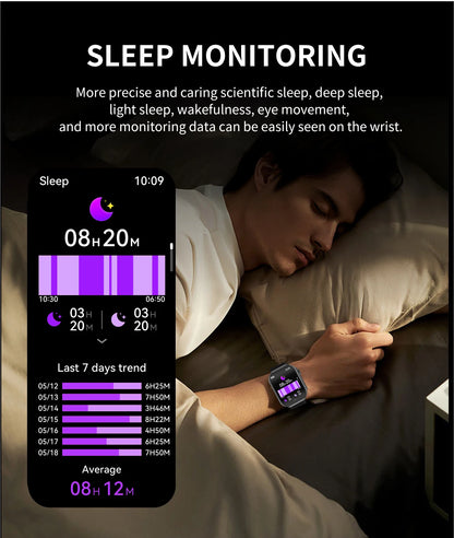 LIGE Nowy smartwatch z zakrzywionym ekranem 3D o przekątnej 2,2 cala z podświetleniem LED, termometrem, monitorem zdrowia, połączeniami BT i funkcjami sportowo-fitnessowymi