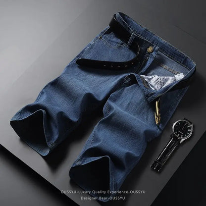 Summer Thin Men's Denim Shorts Cotton Straight Casual Baggy Knee Pants Trendy Work Cargo Bermuda Mid-Length Jeans Jorts Man