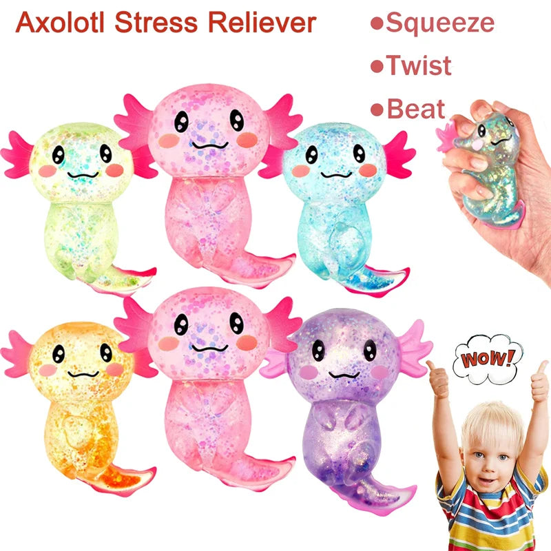 1/3/6/9PCS Squishy Stress Glitter Axolotl Sugar Ball For Children's Stress Relief Birthday Party Favor Gift Easter Basket Filler