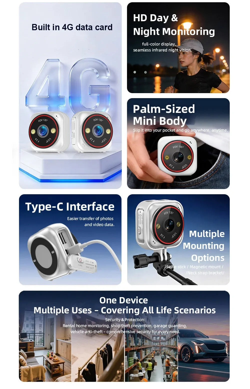 LS VISION 4G Pocket AOV Mini Camera 5MP Outdoor 24/7 Video Record Battery Security Camera Portable Action Vlog Sports Travel Cam