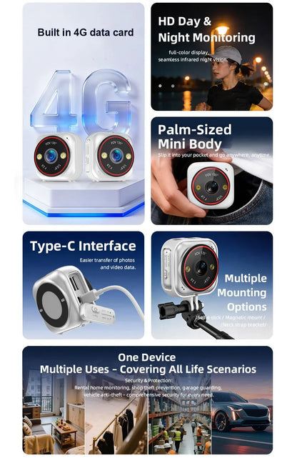 LS VISION 4G Pocket AOV Mini Camera 5MP Outdoor 24/7 Video Record Battery Security Camera Portable Action Vlog Sports Travel Cam
