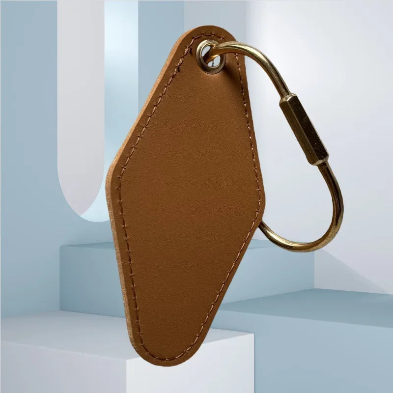 Vintage Custom Logo Diamond Shape PU Leather Keychain Personalized Name Key Chain Ring Personalize Hotel Door Number Keyring
