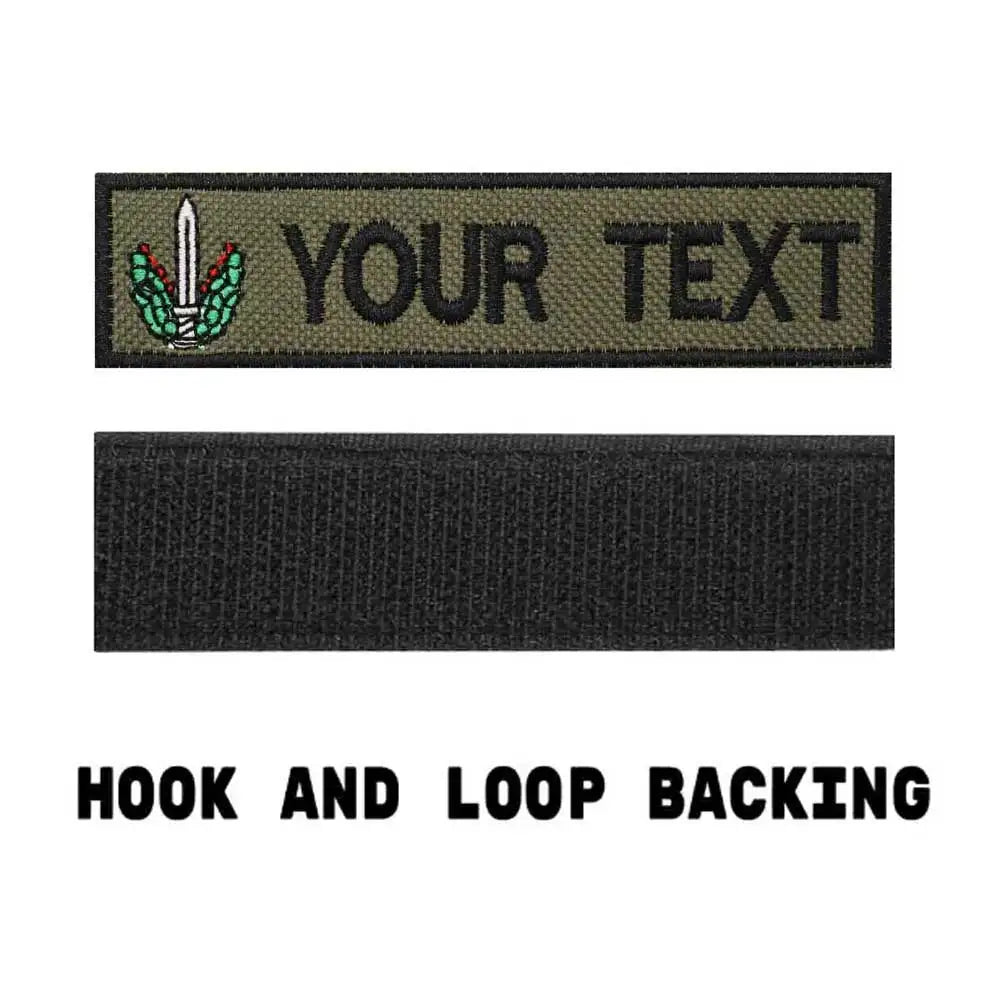 Customized name text embroidery patch with tactical patch army green background, tactical name sticker, hook and fur on the back