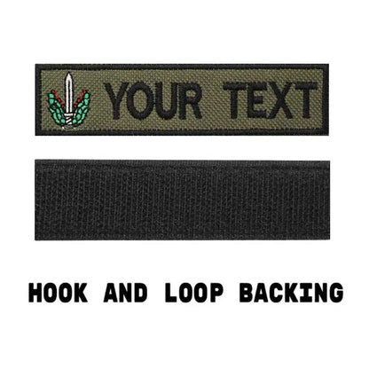 Customized name text embroidery patch with tactical patch army green background, tactical name sticker, hook and fur on the back
