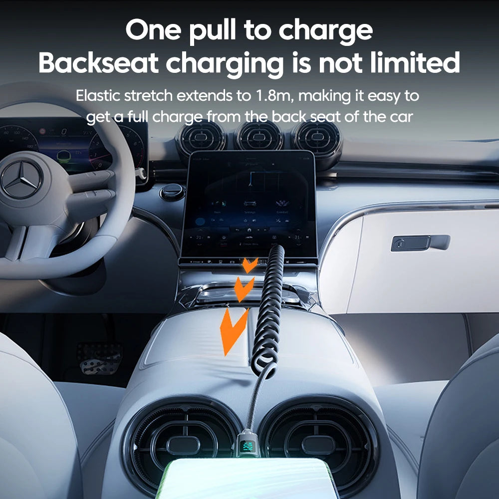 120W Spring Cable USB Type C To Type C Fast Charging LED Digital Display For iPhone 15 16 Samsung Huawei USB C To USB C Cable