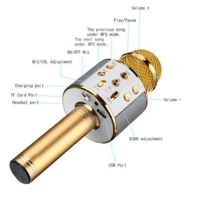 Wireless Karaoke Microphone  Bluetooth Speaker, Multi-Function Controls 5-in-1 portable Handheld Mic for singing For Party