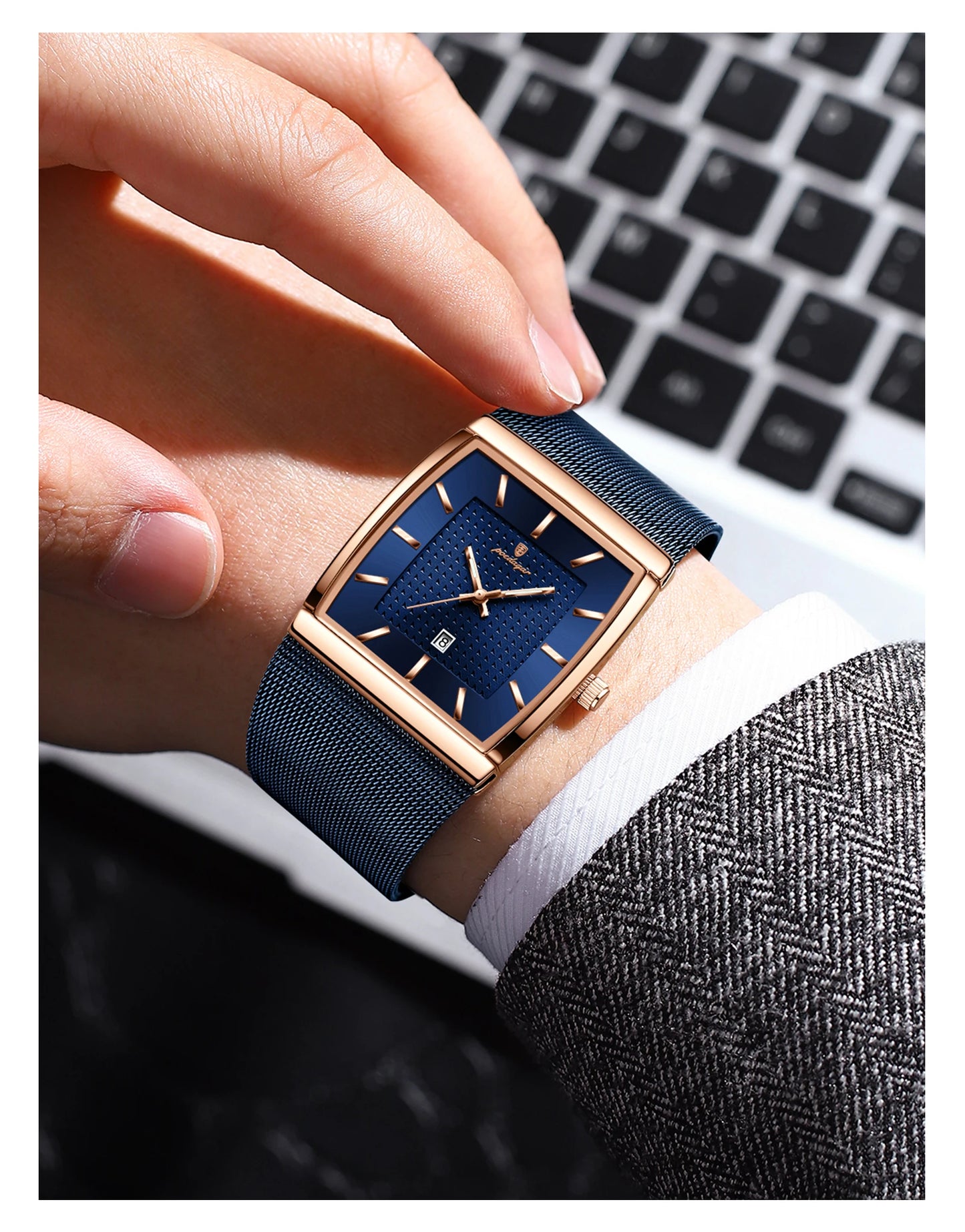 POEDAGAR Original Luxury Men's Wristwatch Stainless Steel Mesh Waterproof Luminous Date Man Watch Fashion Quartz Watches For Men