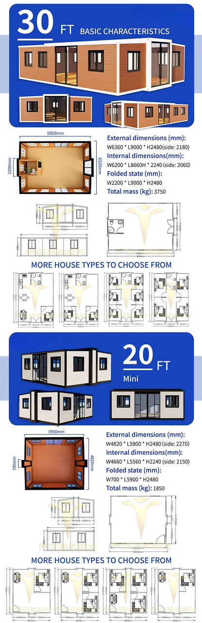 Restaurant 20FT 40 Ft Prefab Steel Prefabricated Sandwich Panel Expandable Living Container House Tiny Homes With Bathroom