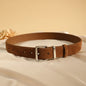 Luxury Suede Cowhide Leather Belt for Women, Vintage Style with Gold Buckle, 3.3cm Wide Waistband for Dresses & Jeans