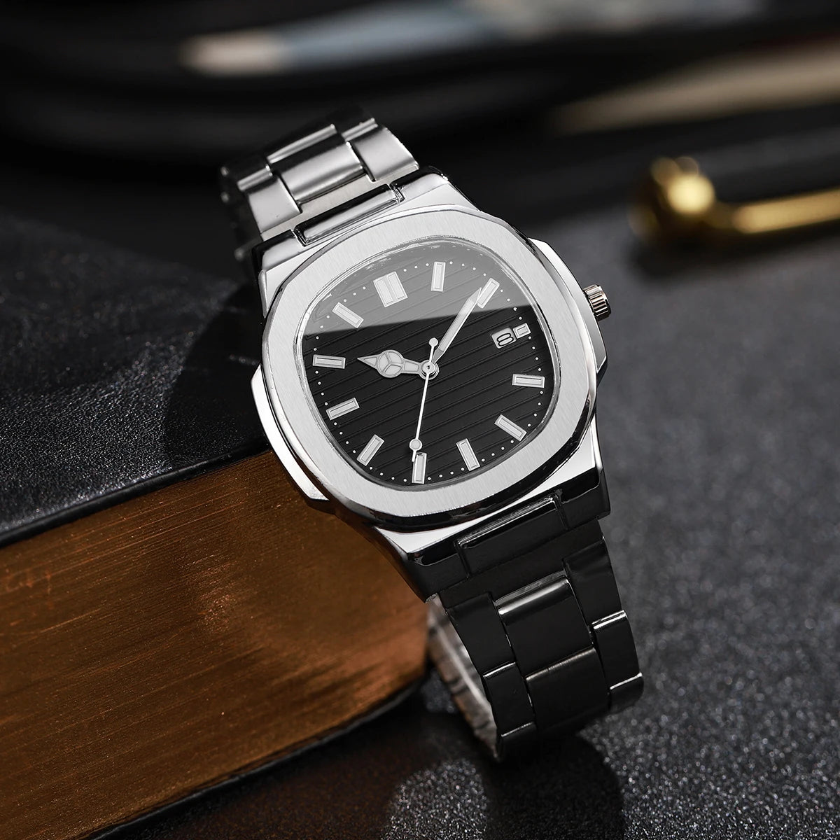 2/4PCS Men Business Watches Set Fashion Square Dial Quartz Wristwatch with Calendar lendar Reloj Hombre（Without Box）