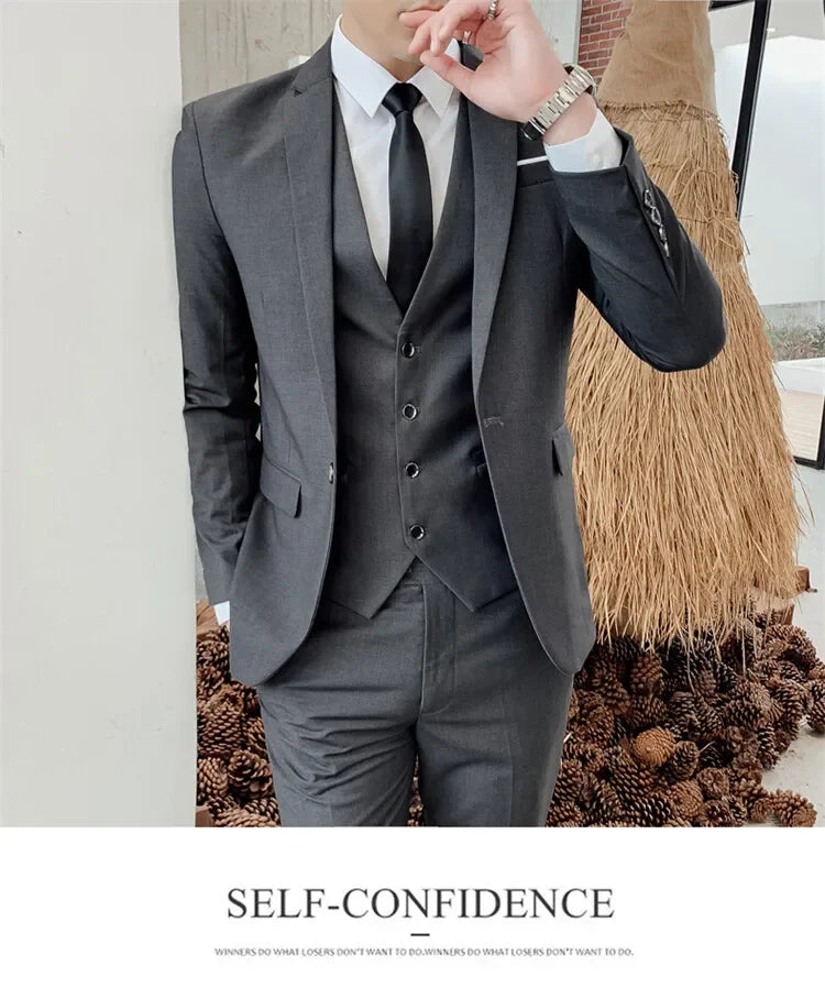 S-7XL Suit (Blazer+ Vest + Trousers) Men's Fashionable Gentleman Business Banquet Korean-style Formal Dress Casual Wedding Suit