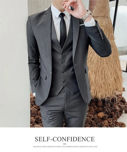 S-7XL Suit (Blazer+ Vest + Trousers) Men's Fashionable Gentleman Business Banquet Korean-style Formal Dress Casual Wedding Suit
