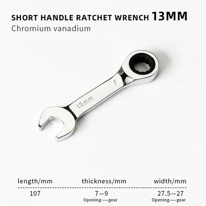 1Set 6mm-19mm Reversible Combination Stubby Single Wrench Stubby Combination 72 Tooth Ratchet Socket Spanner Nut Repair Tools
