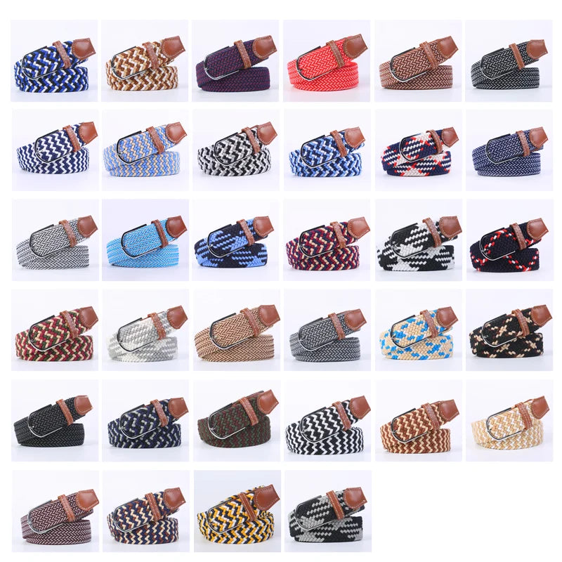 Unisex Elastic Fabric Woven Casual Women Belt Pin Buckle Expandable Braided Stretch Canvas Stylish Leisure Belts for Men