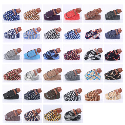 Unisex Elastic Fabric Woven Casual Women Belt Pin Buckle Expandable Braided Stretch Canvas Stylish Leisure Belts for Men