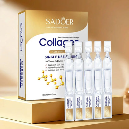 1 Box of 10 Collagen Anti-Wrinkle Single-Use Essence Serums, Moisturizing and Hydrating, Refreshing and Non-Greasy