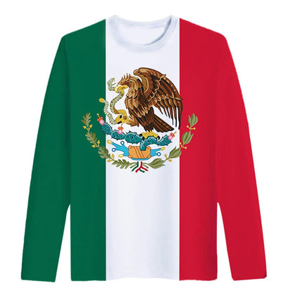 Fashion Mexican Flag T-Shirts Mexico 3D Print Men Woman Long Sleeve T Shirt Streetwear Oversized Harajuku Kids Tees Top Clothing