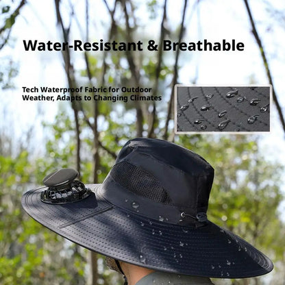New Multi-Function Solar Fan Sun Hat - Waterproof Fishing Hat with Built-In USB Charging & Wide Brim for UV/Heat Protection