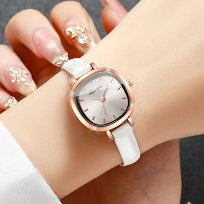 5PCS Fashion Square Women Quartz Watch Ultra-fine Leather Strap Wristwatches Heart Jewelry Set Relogio Feminino (Without Box)