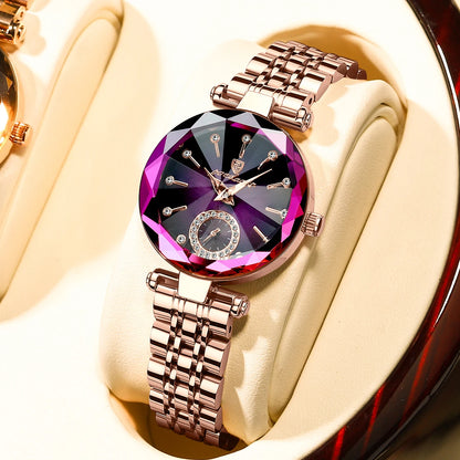 POEDAGAR Luxury Diamond Dial Woman Wristwatch Waterproof Stainless Steel Watch for Ladies Elegant Simple Quartz Women's Watches