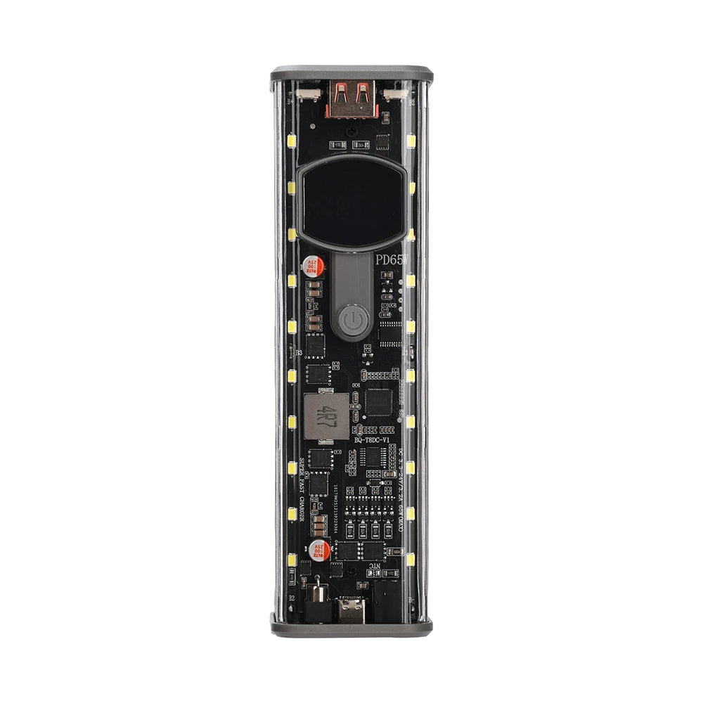 65W PD Fast Charge 8-Cell Solderless 18650 Power Bank Case 3.3-24V Adjustable DC DIY Battery Box LED Display Outdoor Light