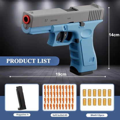 Shell Throwing G17 Automatic Shooting Soft Bullet Toy Gun with Blowback Outdoor Sports Shooting Game Christmas Gift for Children