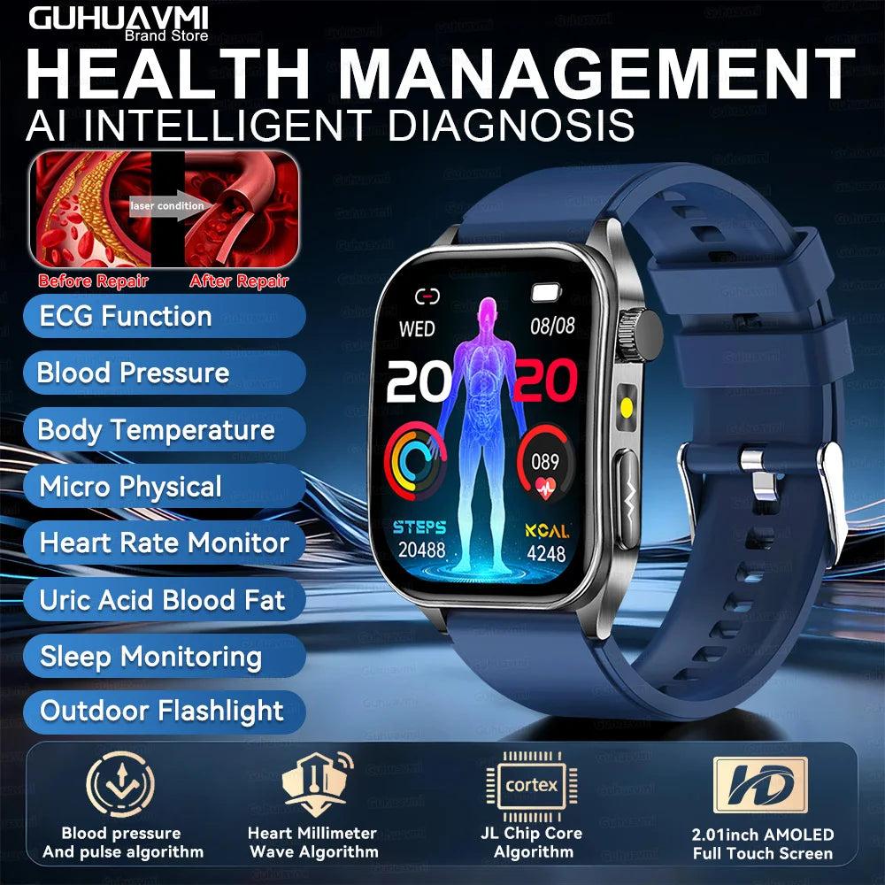 2026New Laser Therapy Care SmartWatch ECG Health Monitor Blood Lipids Uric Acid Heart Rate Tracking Fitness Smartwatch Men Women