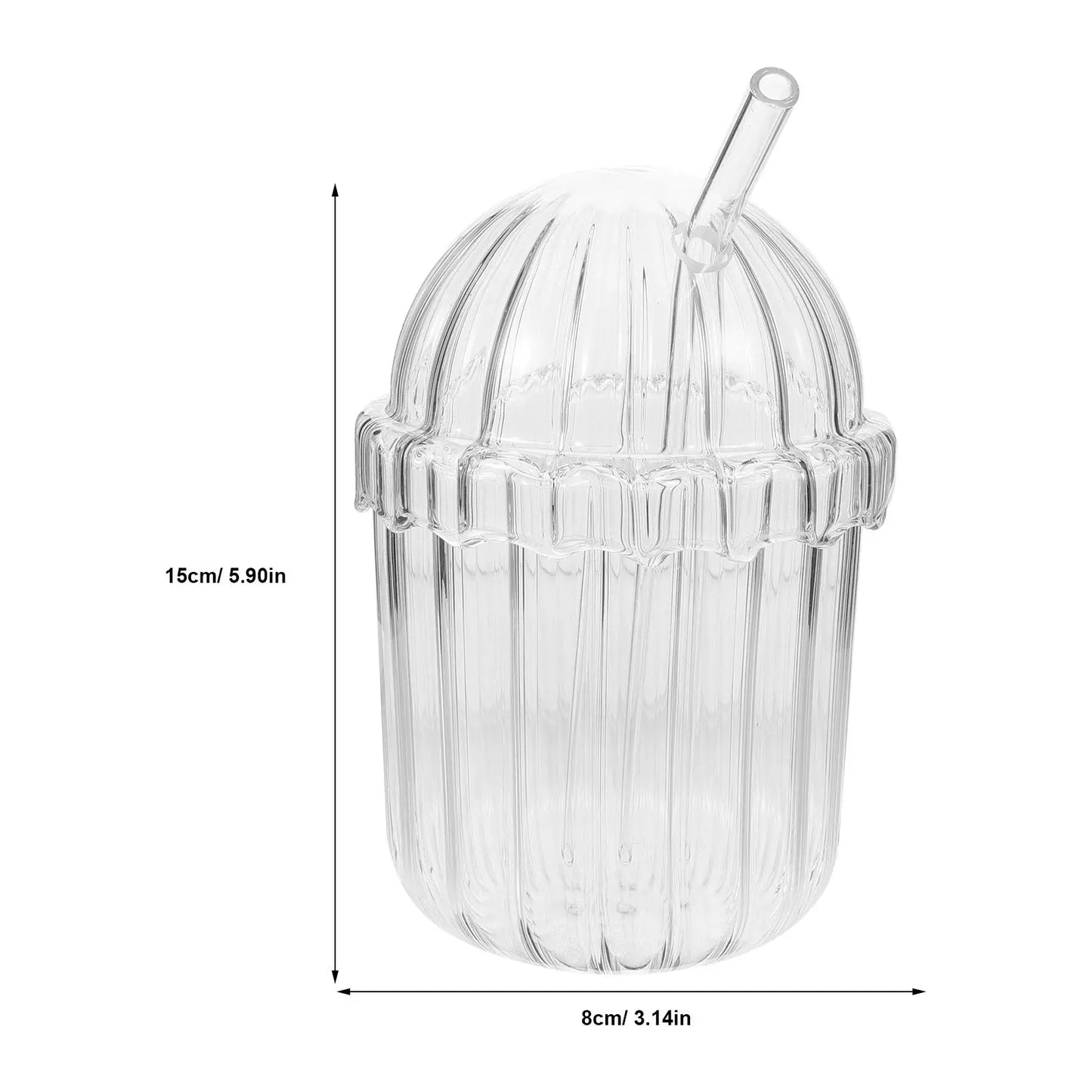 Glass Straw Cup High Borosilicate Clear Large Capacity Vertical Stripe Design Reusable Juice Milk Beverage Drinking Glass