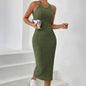 2026 Women's Crew Neck Solid Sleeveless Spaghetti Strap Dress Knit Ribbed Longline Slim-Fit Casual Sports Tank Dress Y2k Clothes
