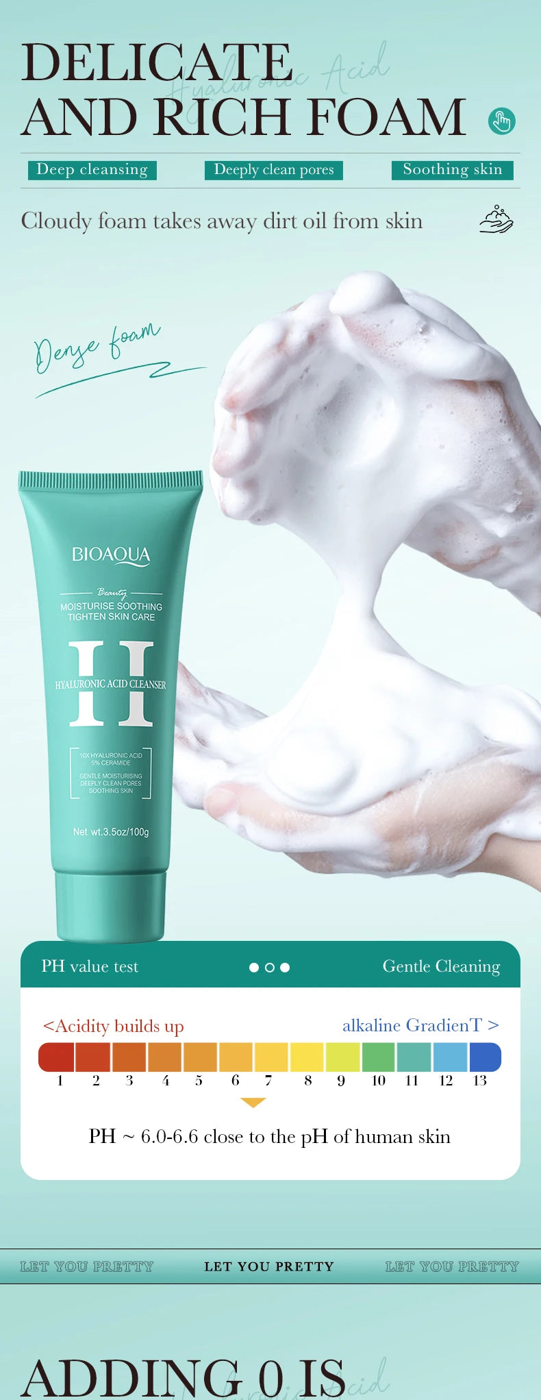 BIOAQUA Hyaluronic Acid Facial Cleanser Anti-aging Face Wash Foam Deep Moisturizing Pore Cleansing Daily Skin Care