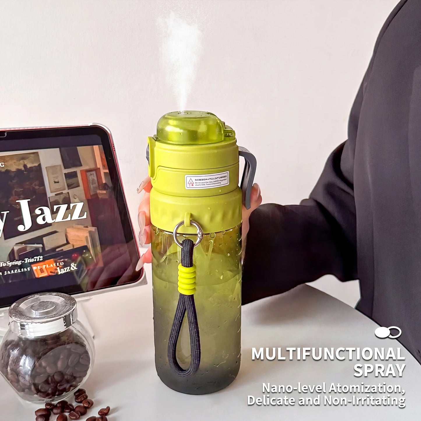 750ML Portable Mist Spray Water Bottle with Straw Double Drinking Sports Bottle for Office School Travel Gym Yoga
