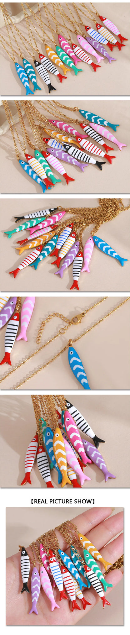 Cute Colorful Enamel Fish Pendant Necklaces For Women Girls Lovely Stainless Steel Gold Color Summer Waterproof Beach Jewelry