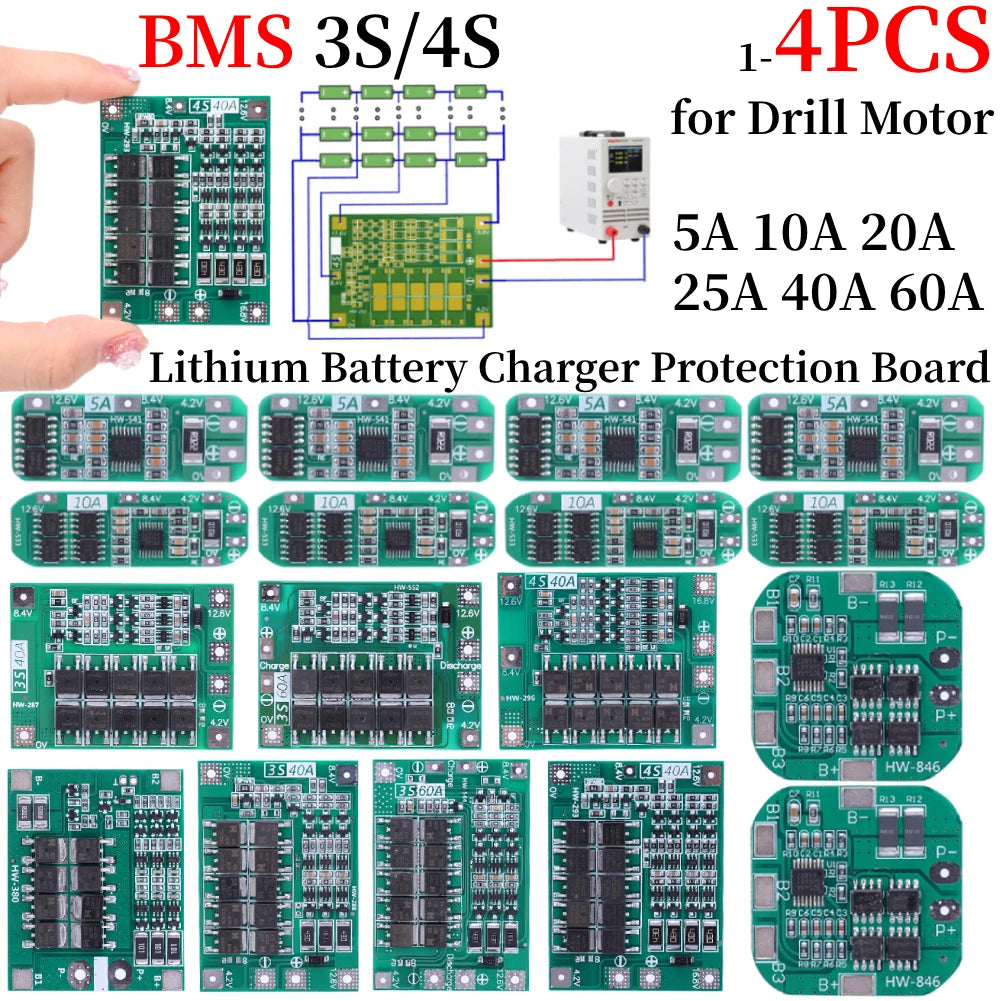 BMS 3S/4S 5A 10A 20A 25A 40A 60A Płytka zabezpieczająca ładowarkę do akumulatorów litowo-jonowych 18650 do wiertarki 12 V z funkcją wzmocnienia/balansu
