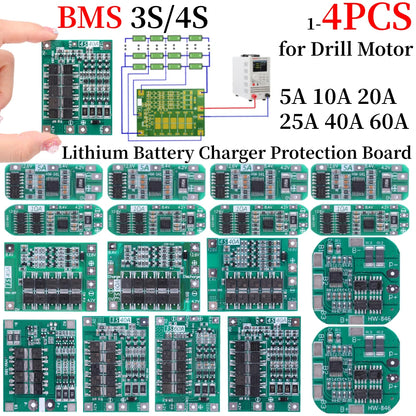 BMS 3S/4S 5A 10A 20A 25A 40A 60A Płytka zabezpieczająca ładowarkę do akumulatorów litowo-jonowych 18650 do wiertarki 12 V z funkcją wzmocnienia/balansu