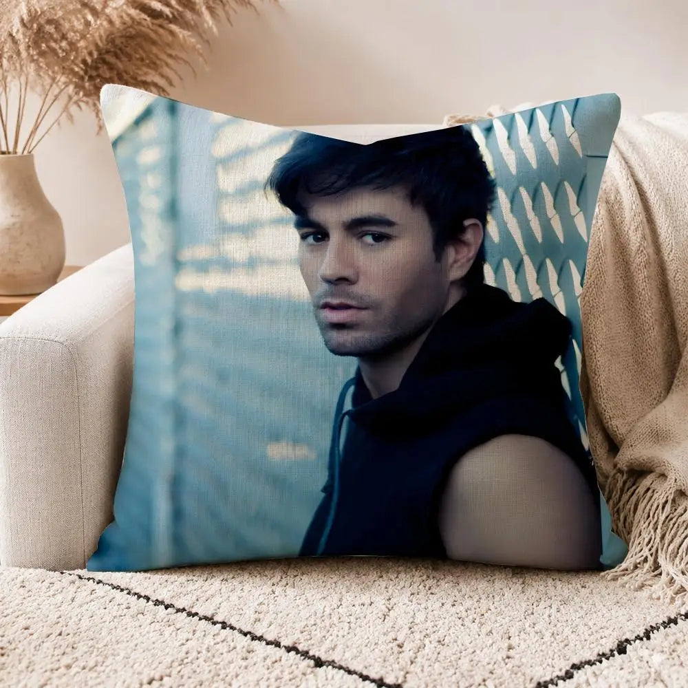 E-Enrique Iglesias-S Cushion Cover Linen Double-sided Printed Cushion Cover, sofa pillow case，Nordic Home Decor